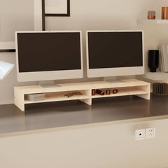 vidaXL Monitor Stand | Natural Pine | Solid Pine Wood | 100 cm long 3