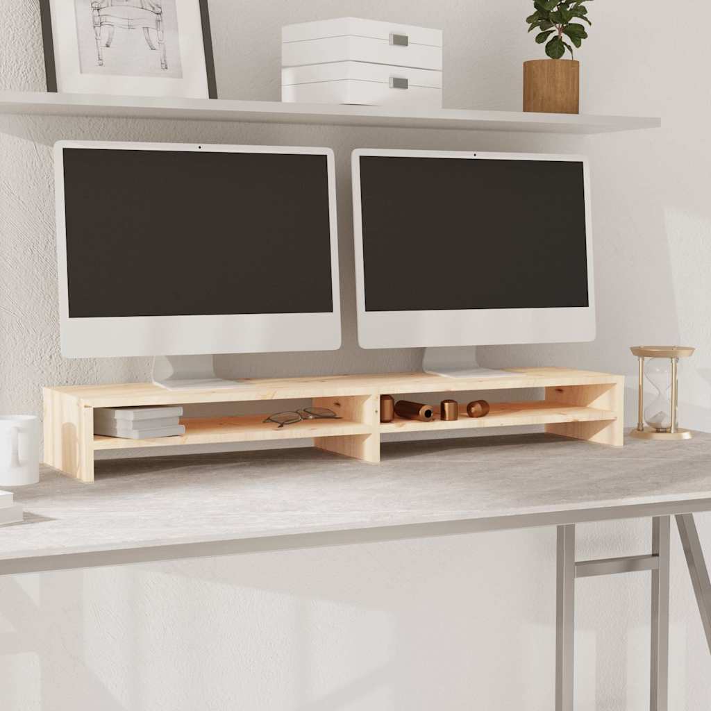 vidaXL Monitor Stand | Natural Pine | Solid Pine Wood | 100 cm long 1
