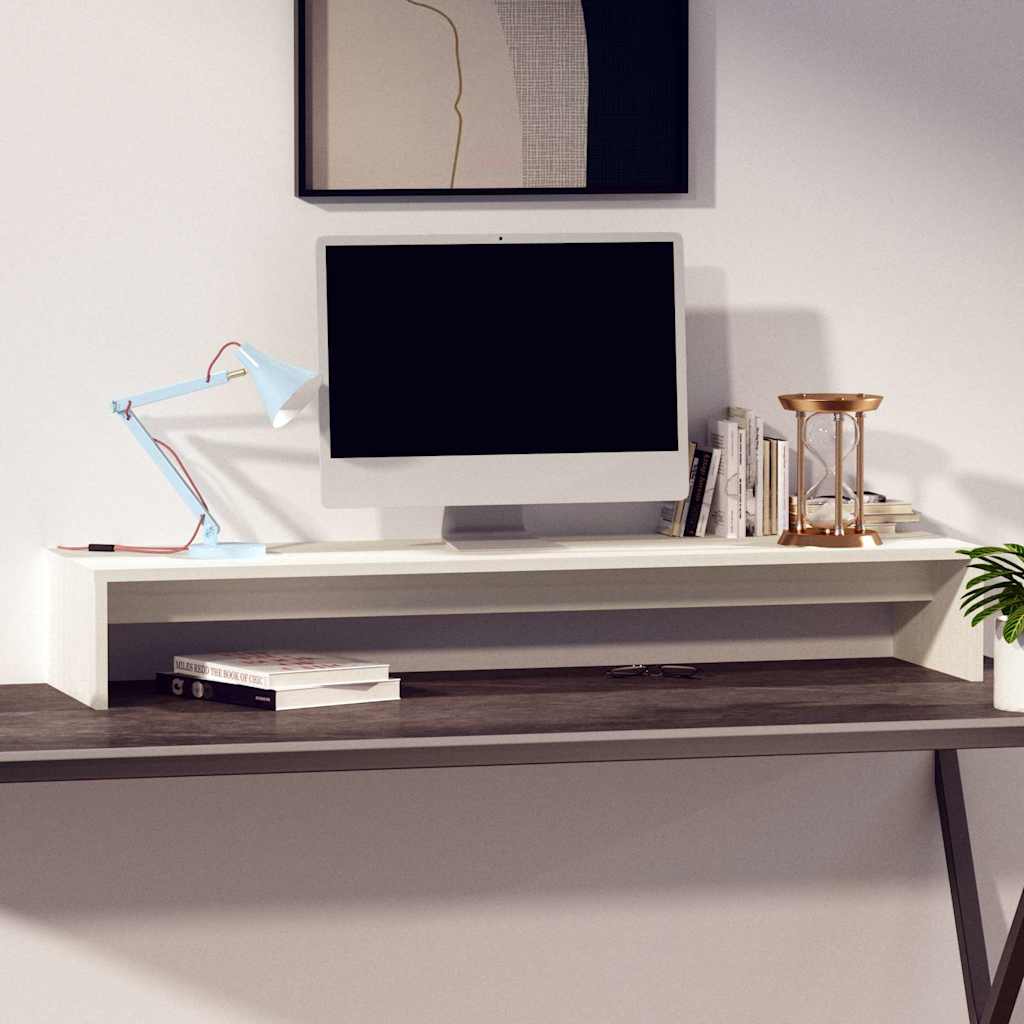 813930 vidaXL Monitor Stand White 100x27x15 cm Solid Wood Pine 3