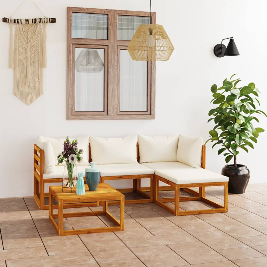 vidaXL 5 Piece Garden Lounge Set with Cushions Solid Wood Acacia 1
