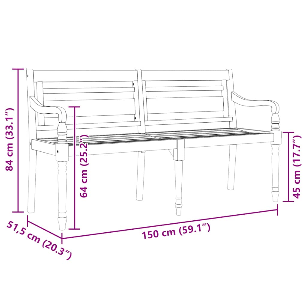 vidaXL Batavia Bench 150 cm Solid Wood Teak 6