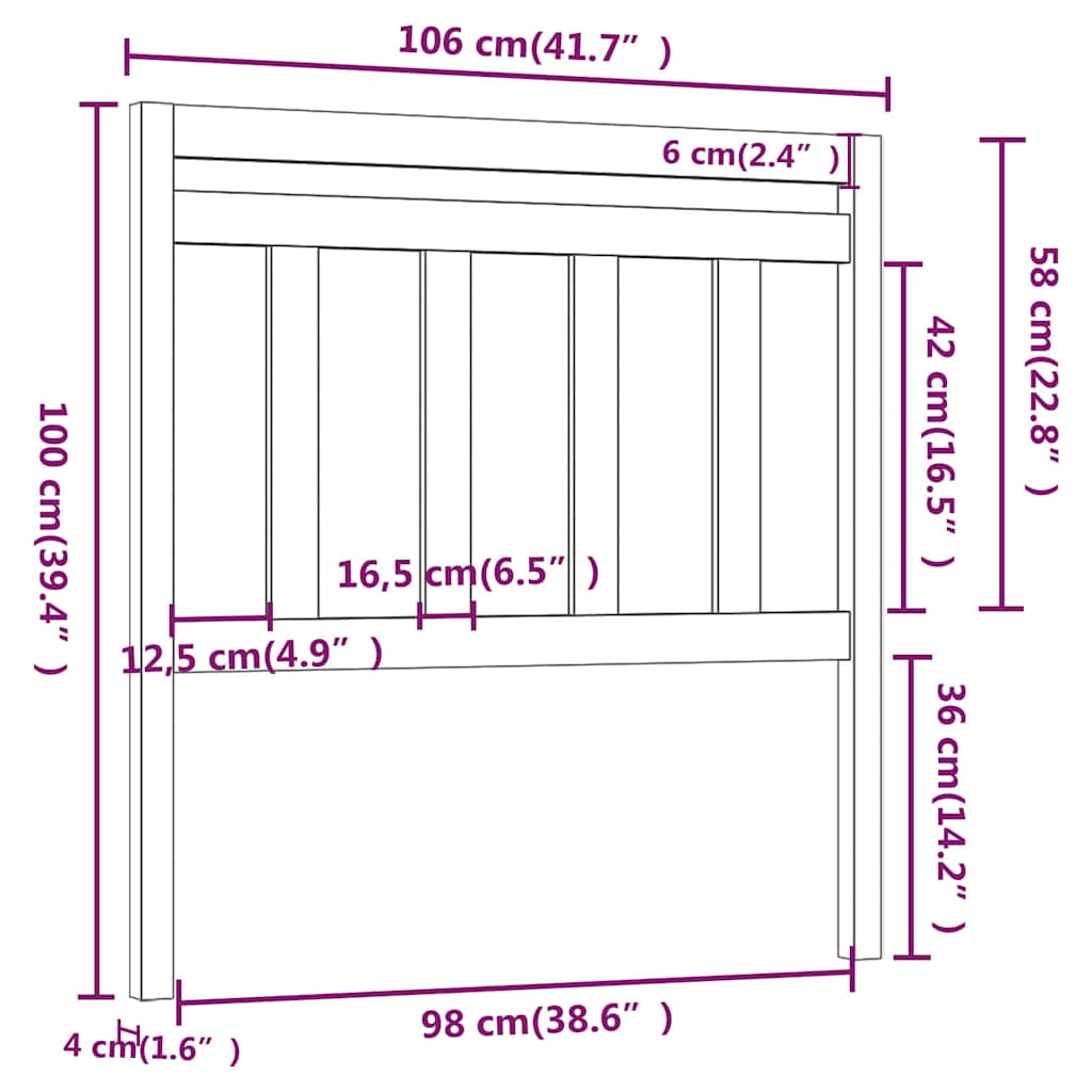 814080 vidaXL Bed Headboard White 106x4x100 cm Solid Wood Pine 5