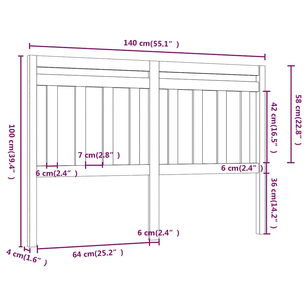 814089 vidaXL Bed Headboard 140x4x100 cm Solid Wood Pine 5