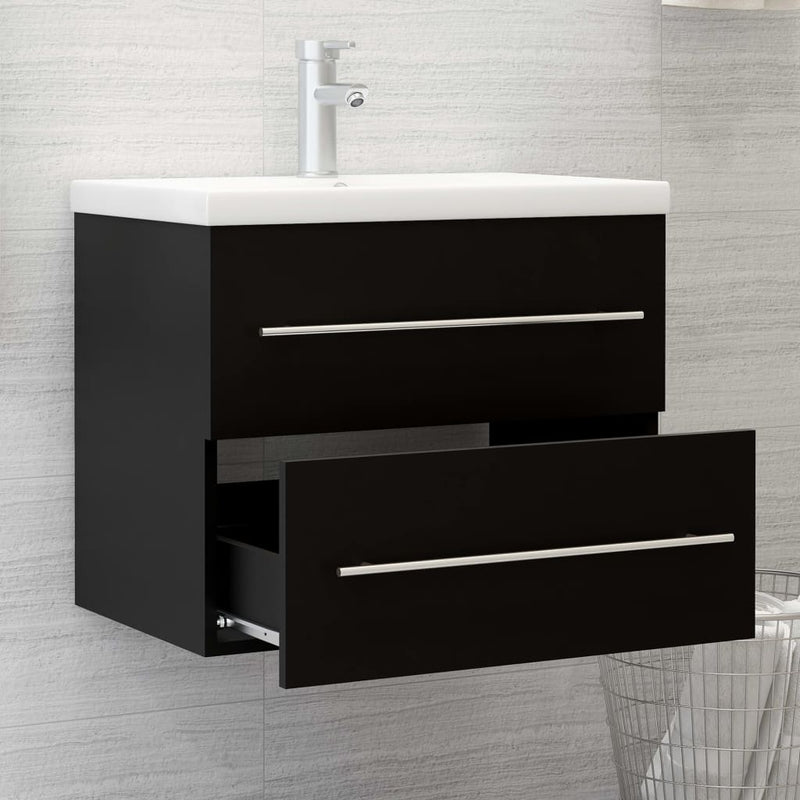 Sink Cabinet with Built-in Basin Black Engineered Wood