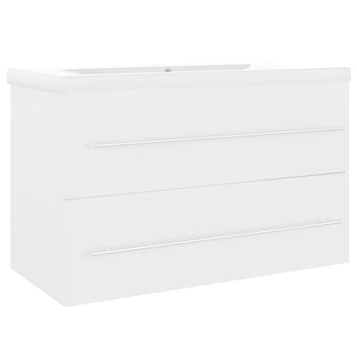 Sink Cabinet with Built-in Basin White Engineered Wood