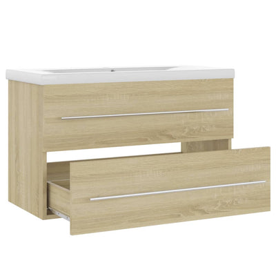 Sink Cabinet with Built-in Basin Sonoma Oak Engineered Wood