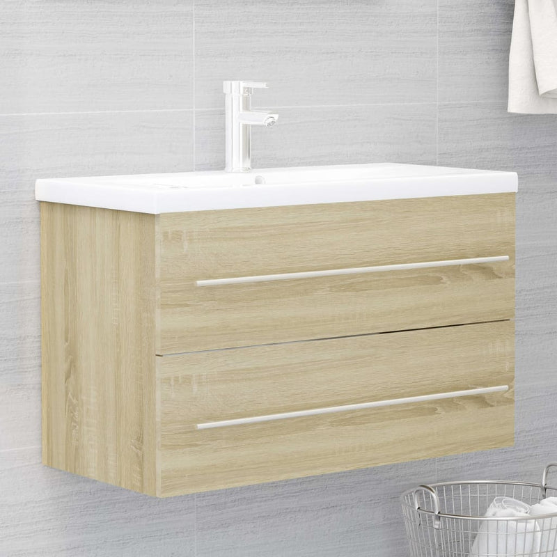 Sink Cabinet with Built-in Basin Sonoma Oak Engineered Wood