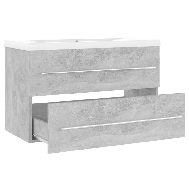 Sink Cabinet with Built-in Basin Concrete Grey Engineered Wood