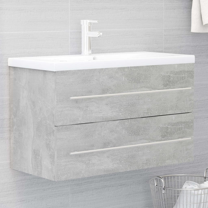 Sink Cabinet with Built-in Basin Concrete Grey Engineered Wood