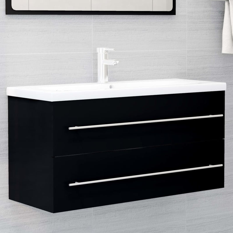 Sink Cabinet with Built-in Basin Black Engineered Wood