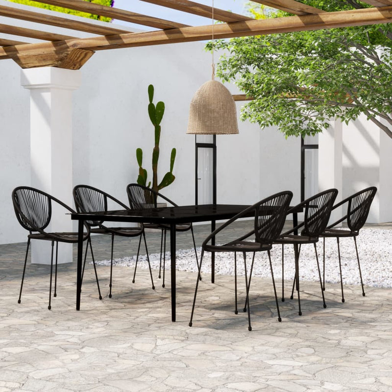 7 Piece Garden Dining Set Black