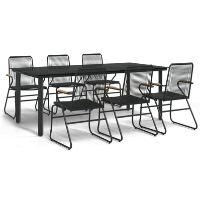 7 Piece Garden Dining Set Black PVC Rattan