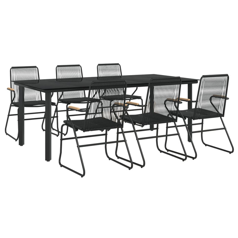 7 Piece Garden Dining Set Black PVC Rattan