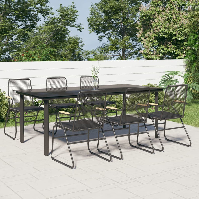 7 Piece Garden Dining Set Black PVC Rattan