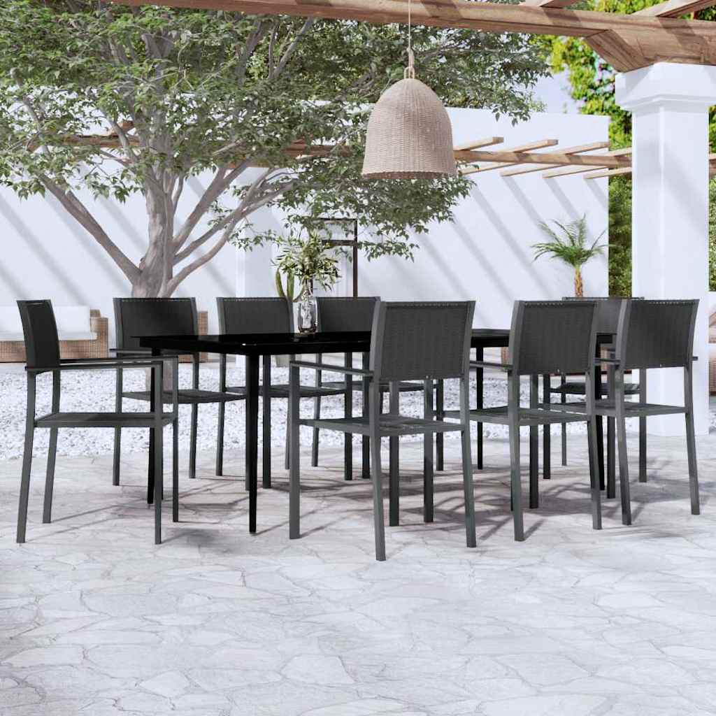 5 Piece Garden Dining Black 200 cm table length 8
