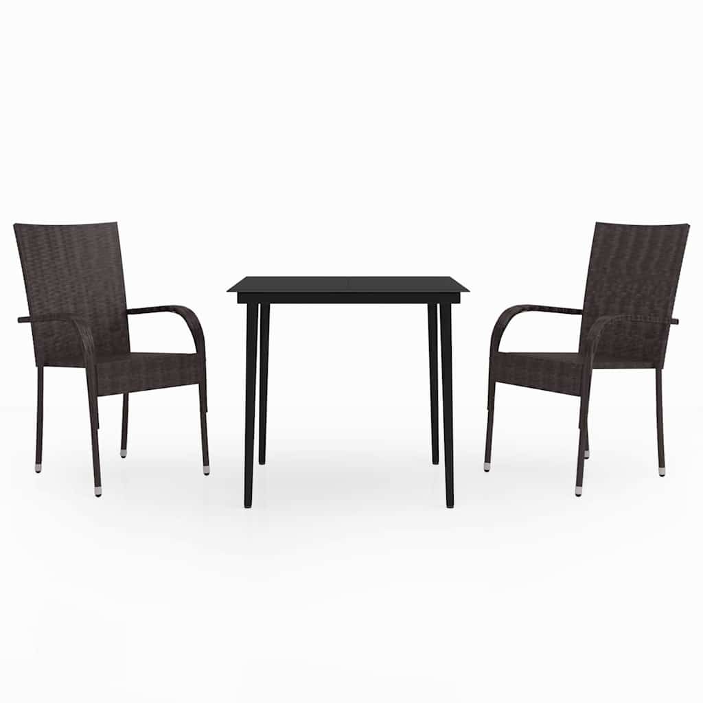 vidaXL 3 Piece Garden Dining Set Brown and Black 2
