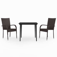 vidaXL 3 Piece Garden Dining Set Brown and Black 2