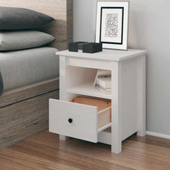 vidaXL Bedside Cabinet | White | Solid pine wood | Medium | Bedside Cabinet 1