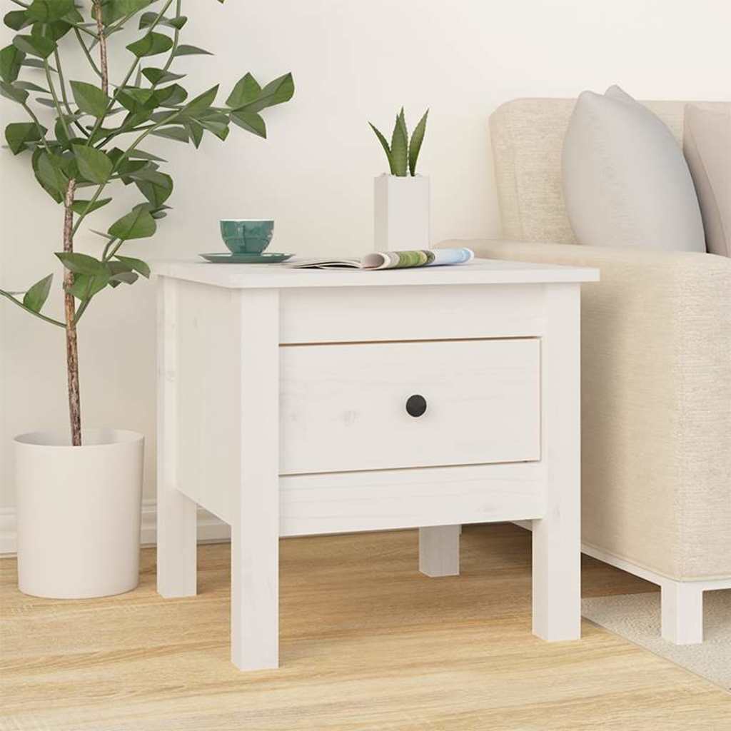 vidaXL Side Table | White | Solid pine wood | Small | Side Table | Square 1