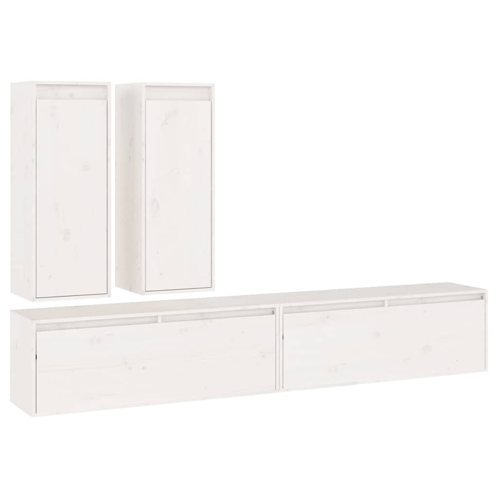vidaXL 4 Piece TV Cabinet Set White Solid Wood Pine 2
