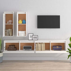 vidaXL 4 Piece TV Cabinet Set White Solid Wood Pine 3