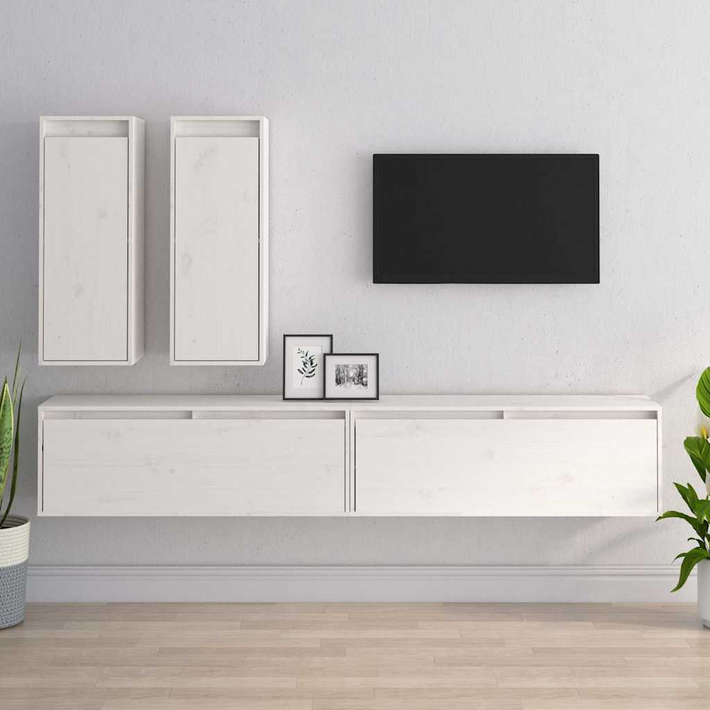 vidaXL 4 Piece TV Cabinet Set White Solid Wood Pine 1