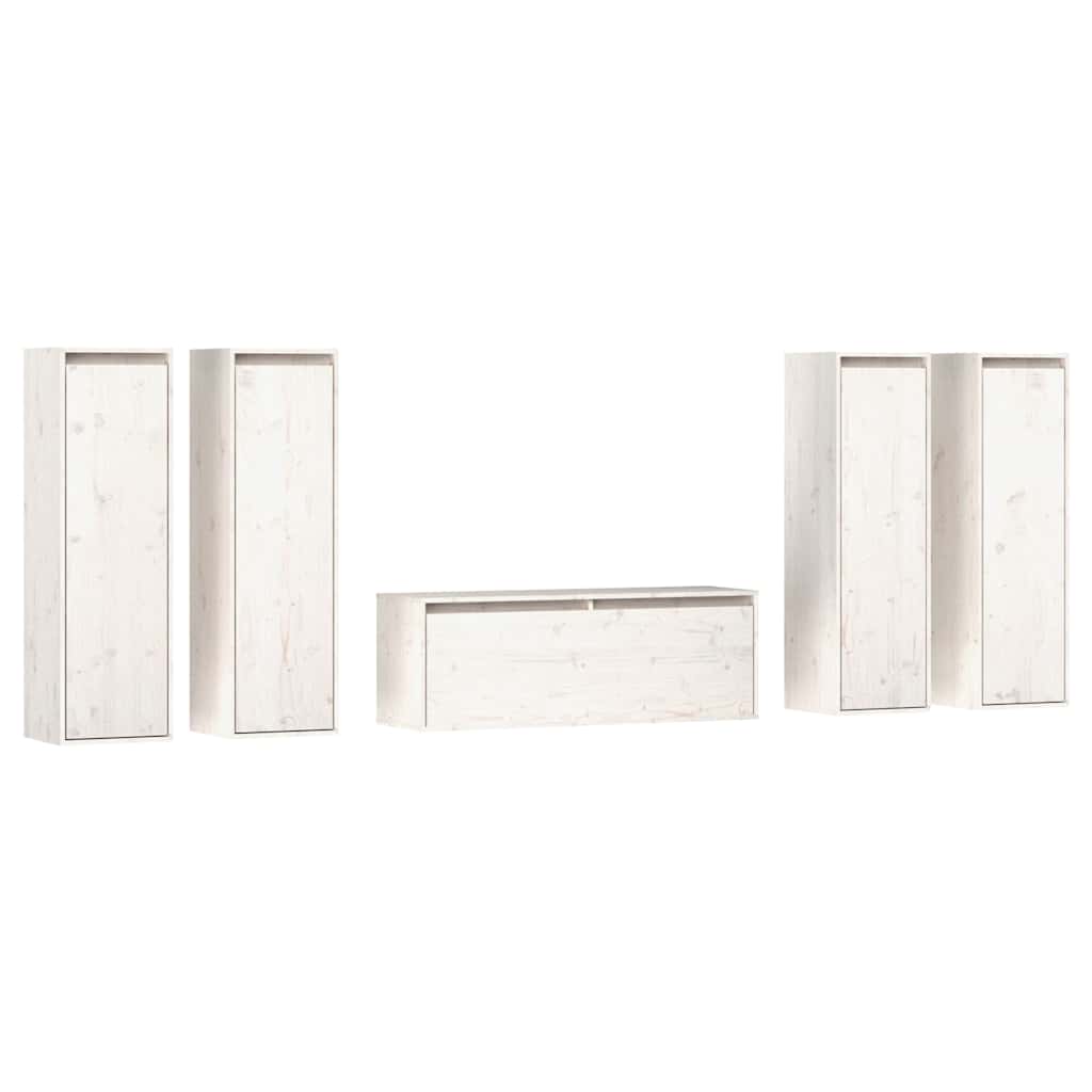 vidaXL 5 Piece TV Cabinet Set White Solid Wood Pine 2