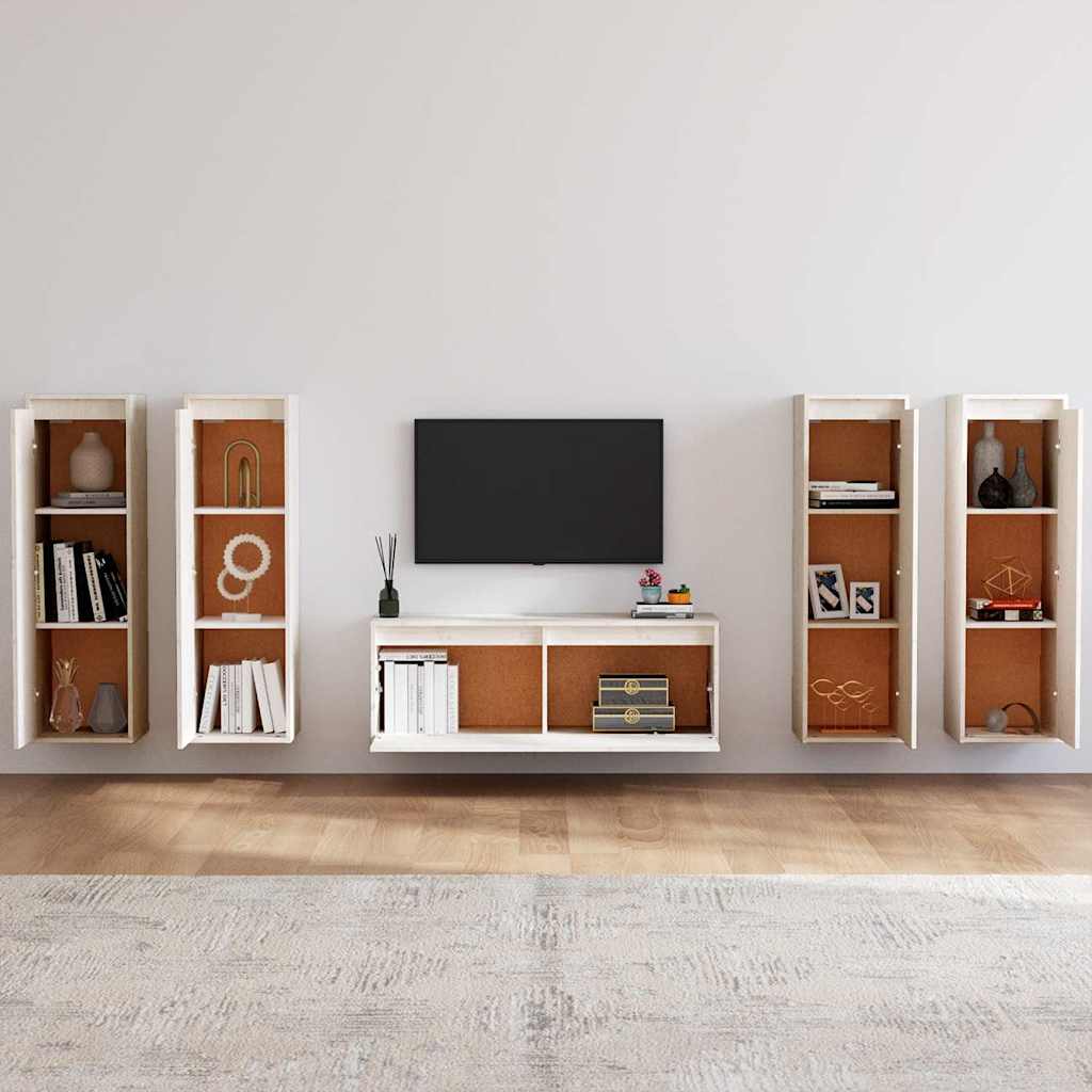 vidaXL 5 Piece TV Cabinet Set White Solid Wood Pine 3