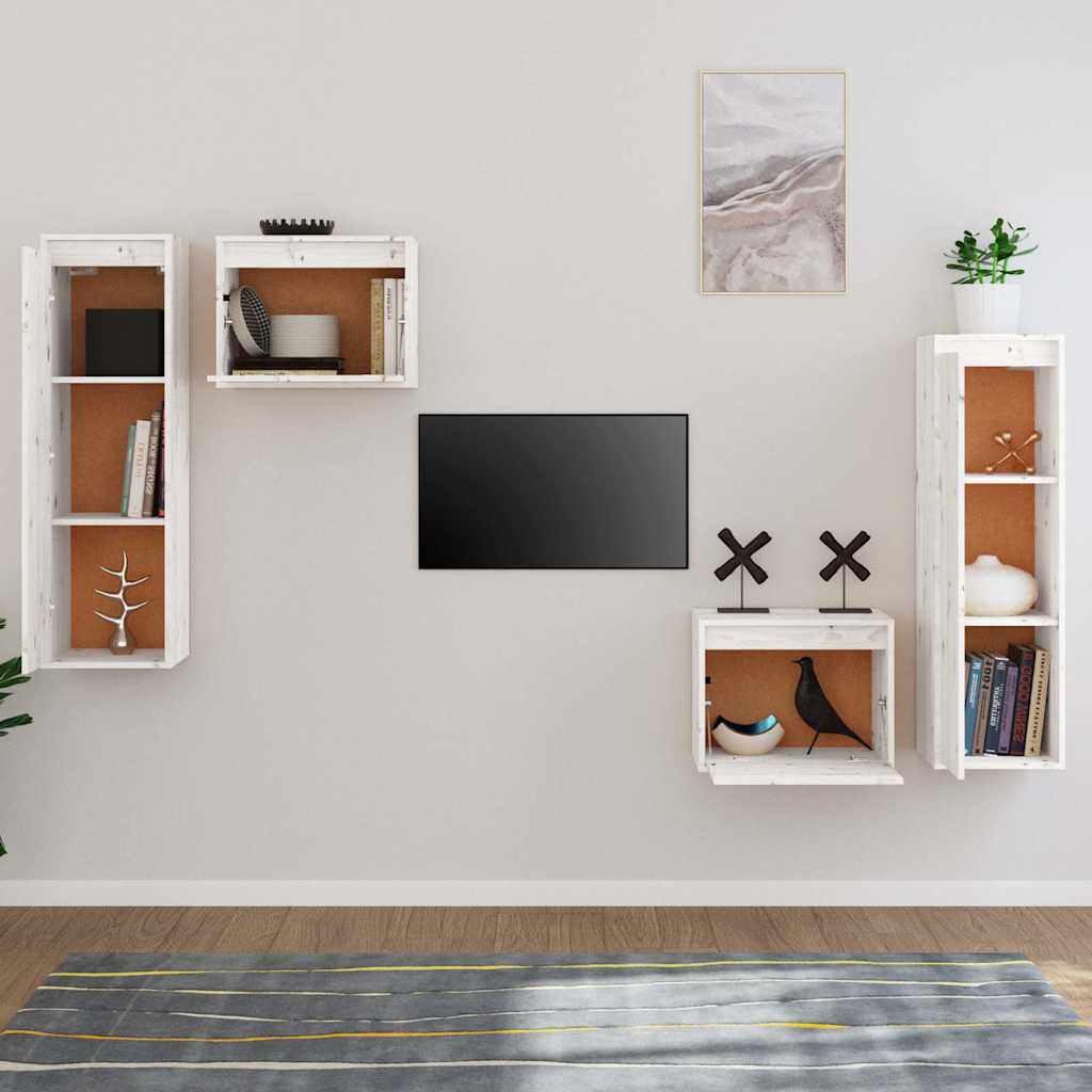 vidaXL 4 Piece TV Cabinet Set White Solid Wood Pine 3