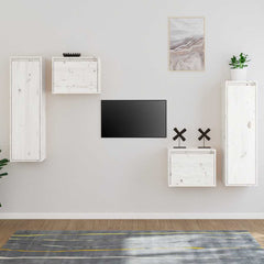 vidaXL 4 Piece TV Cabinet Set White Solid Wood Pine 1