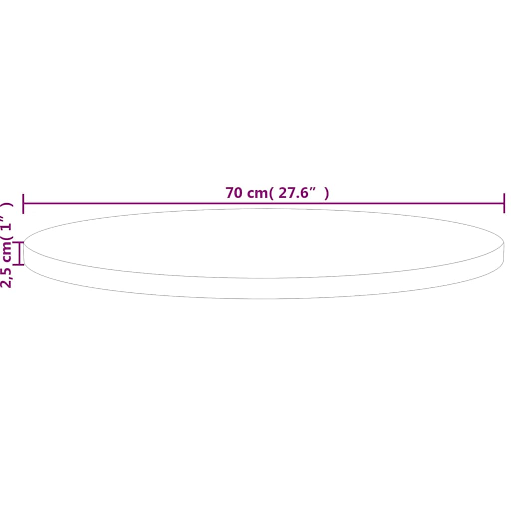 vidaXL Round Table Top Ø70x2,5 cm Untreated Solid Wood Oak 4