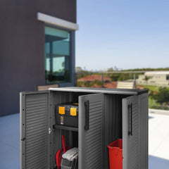 vidaXL Garden Storage Cabinet Grey and Black 102x37x84 cm PP 1