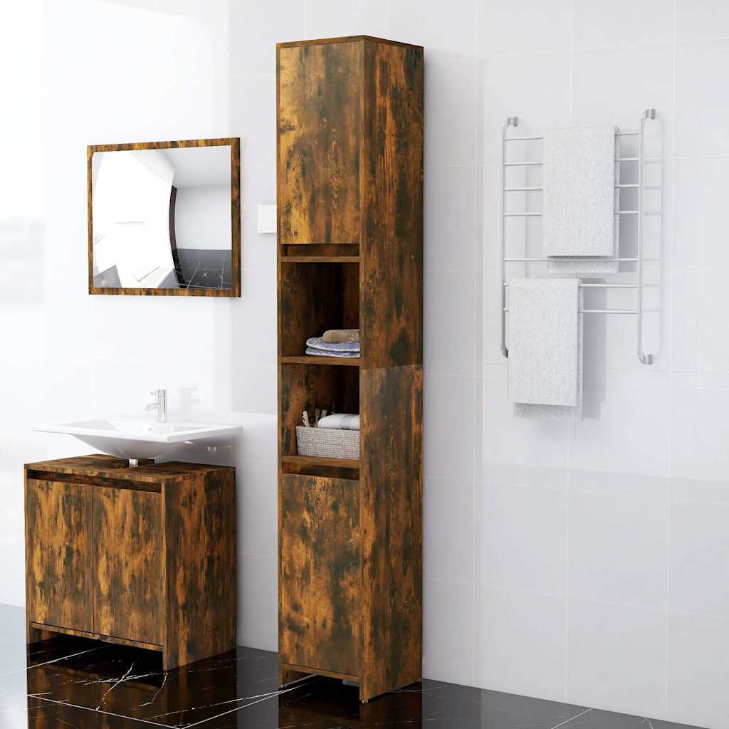 vidaXL Bathroom Cabinet Smoked Oak 30x30x183.5 cm Engineered Wood 1