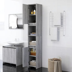 vidaXL Bathroom Cabinet Grey Sonoma 30x30x183.5 cm Engineered Wood 3