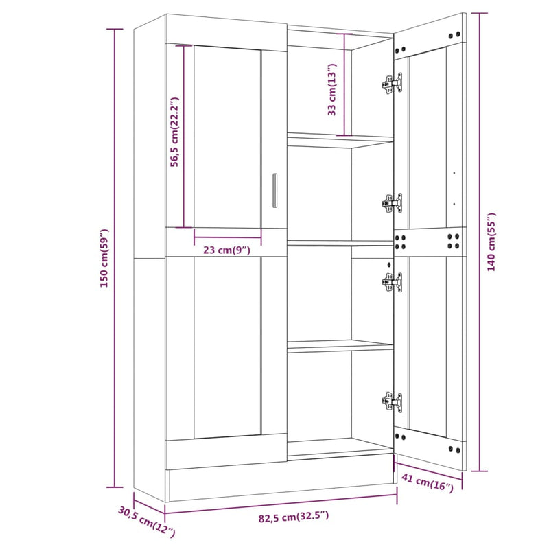 Vitrine Cabinet Grey Sonoma 82.5x30.5x150 cm Engineered Wood