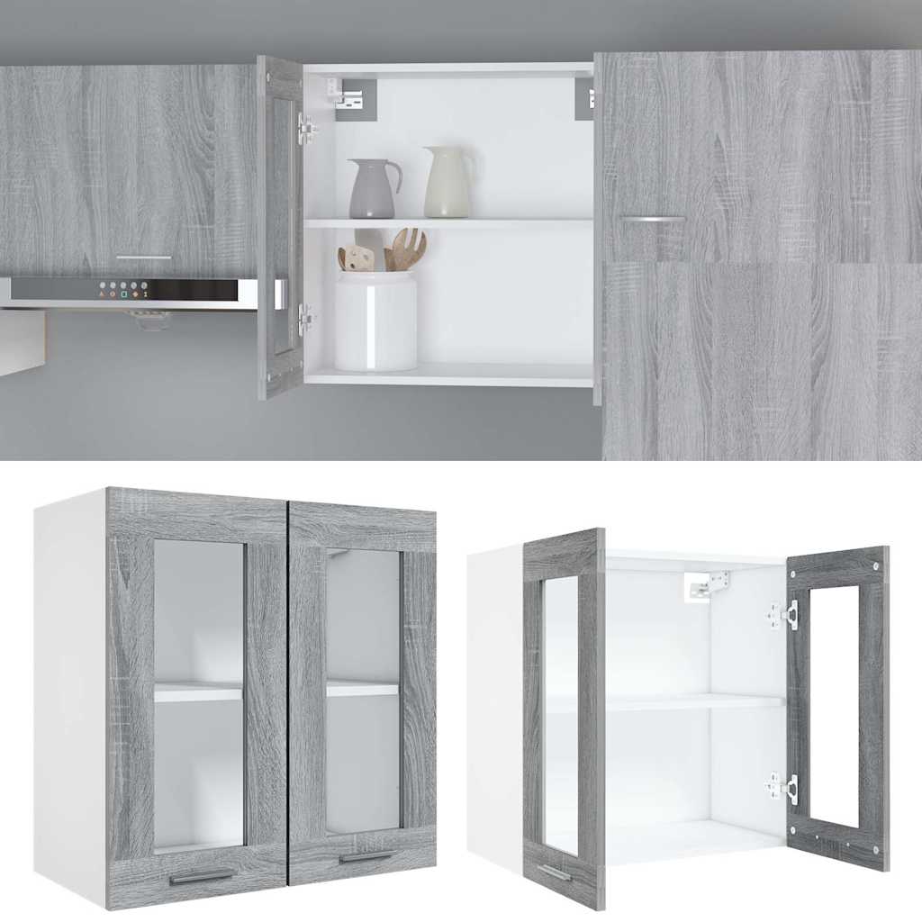 vidaXL Hanging Glass Cabinet Lyon Grey Sonoma 60x31x60 cm Engineered Wood 6