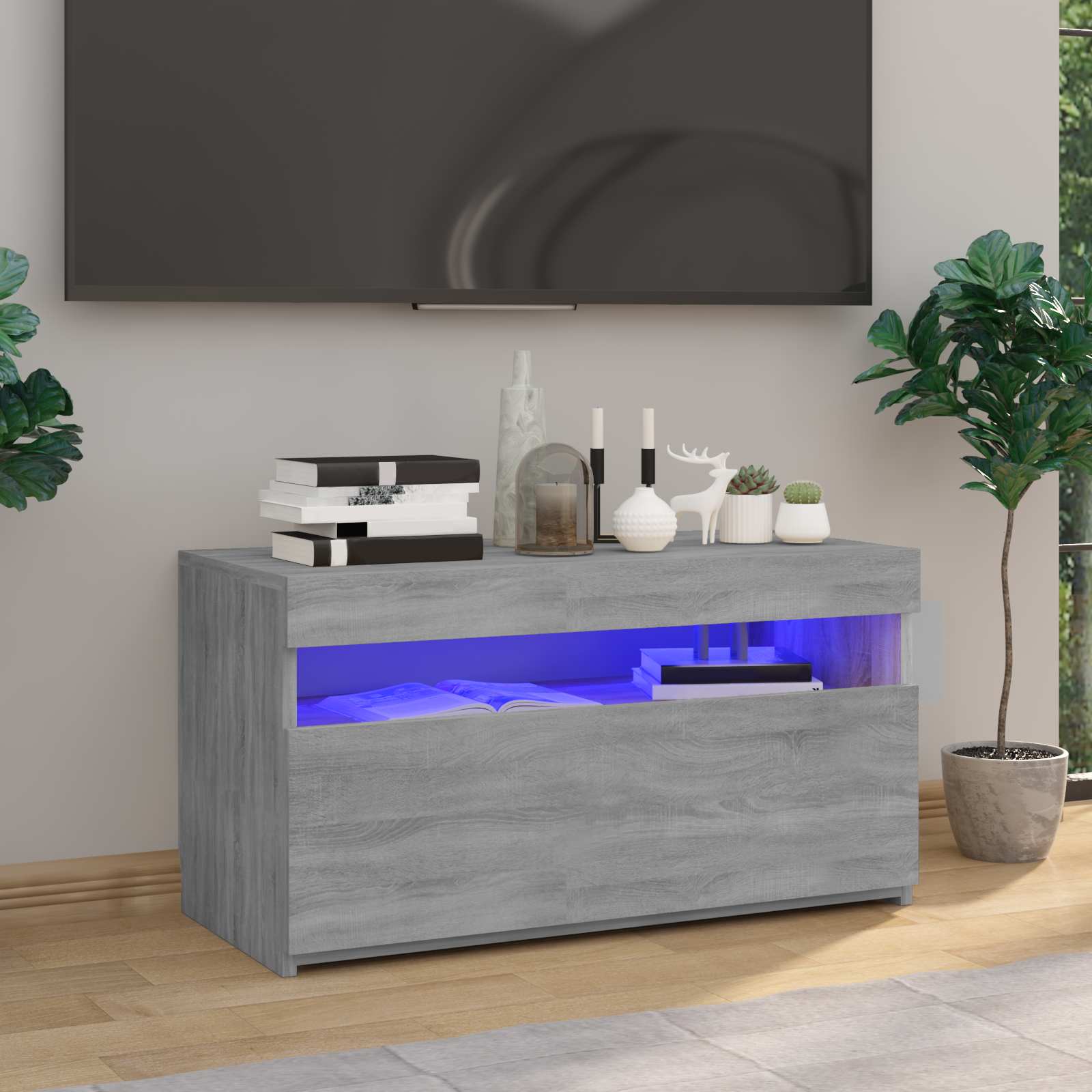 815125 vidaXL TV Cabinet with LED Lights Grey Sonoma 75x35x40 cm 3