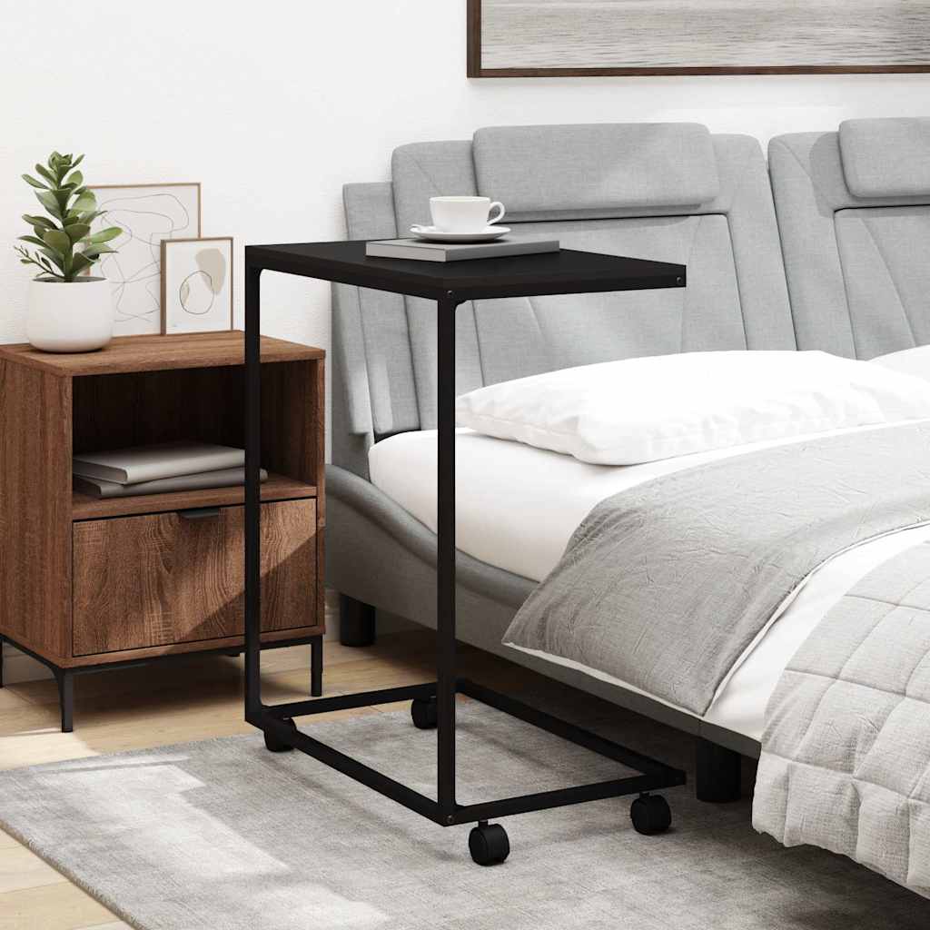 vidaXL Side Table with Wheels Black 55x35x70 cm Engineered Wood 3