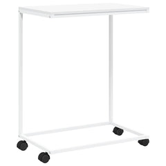 vidaXL Side Table | White | Engineered Wood, Iron | Medium | Rollable 2