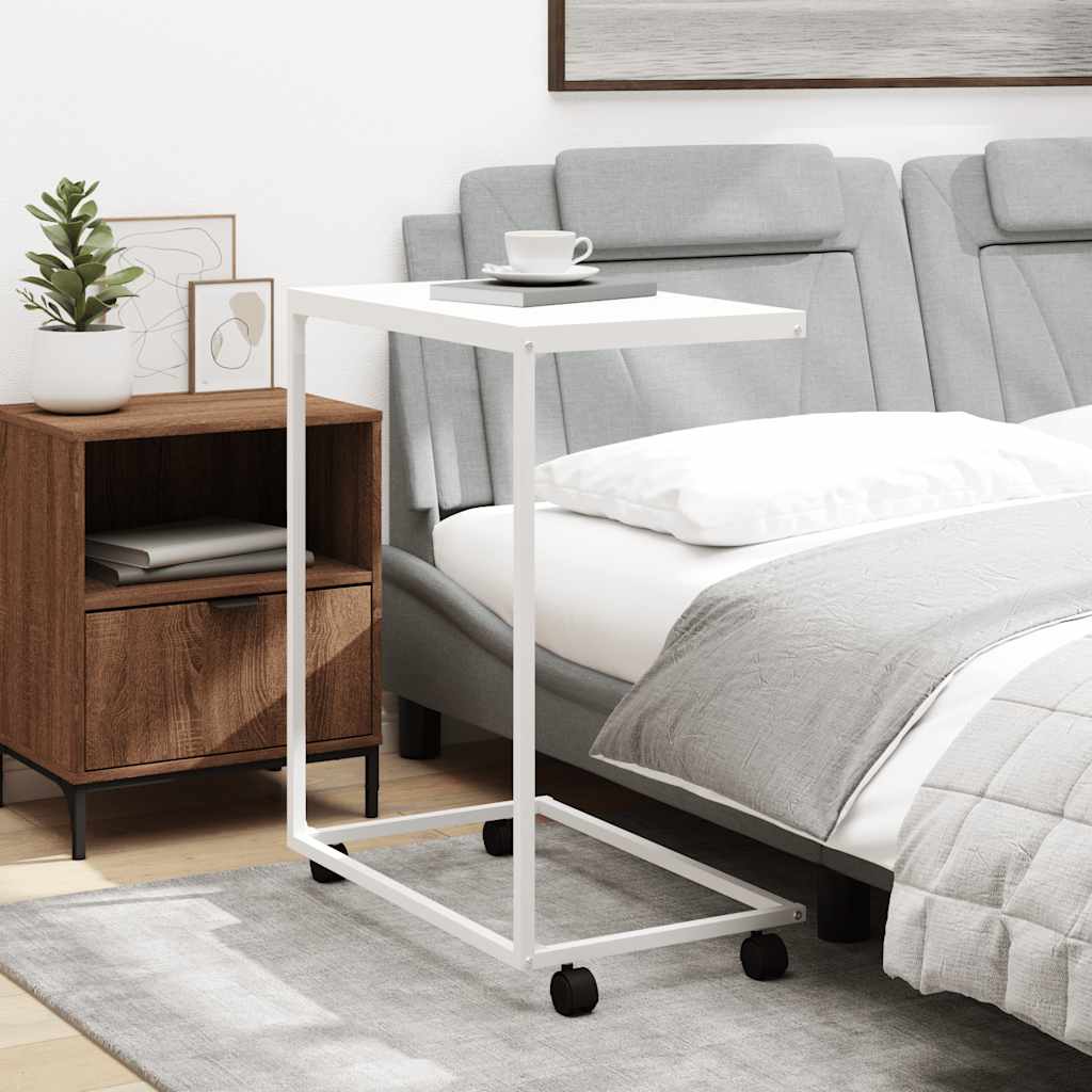 vidaXL Side Table | White | Engineered Wood, Iron | Medium | Rollable 3
