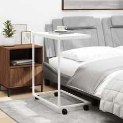 vidaXL Side Table | White | Engineered Wood, Iron | Medium | Rollable 3