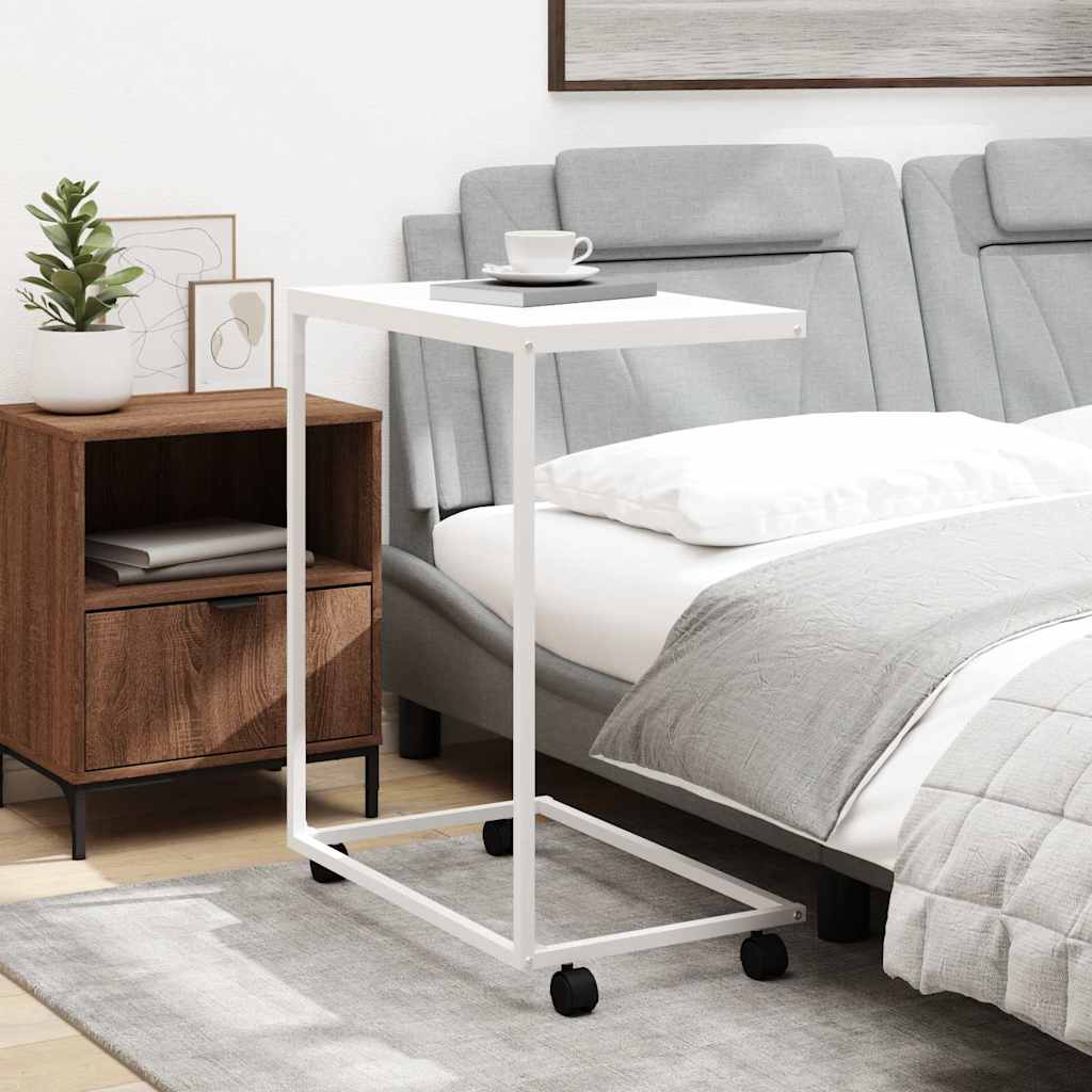 Side Table 55x35x70 cm Engineered Wood with wheels Width 55 cm White
