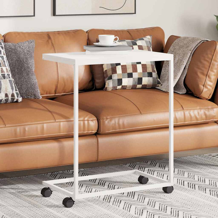 vidaXL Side Table | White | Engineered Wood, Iron | Medium | Rollable 1