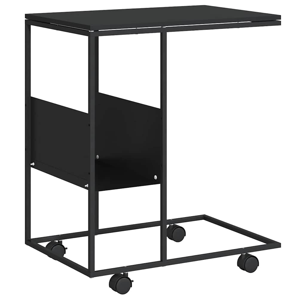 vidaXL Side Table with Wheels Black 55x36x63.5 cm Engineered Wood 2