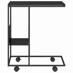 vidaXL Side Table with Wheels Black 55x36x63.5 cm Engineered Wood 4