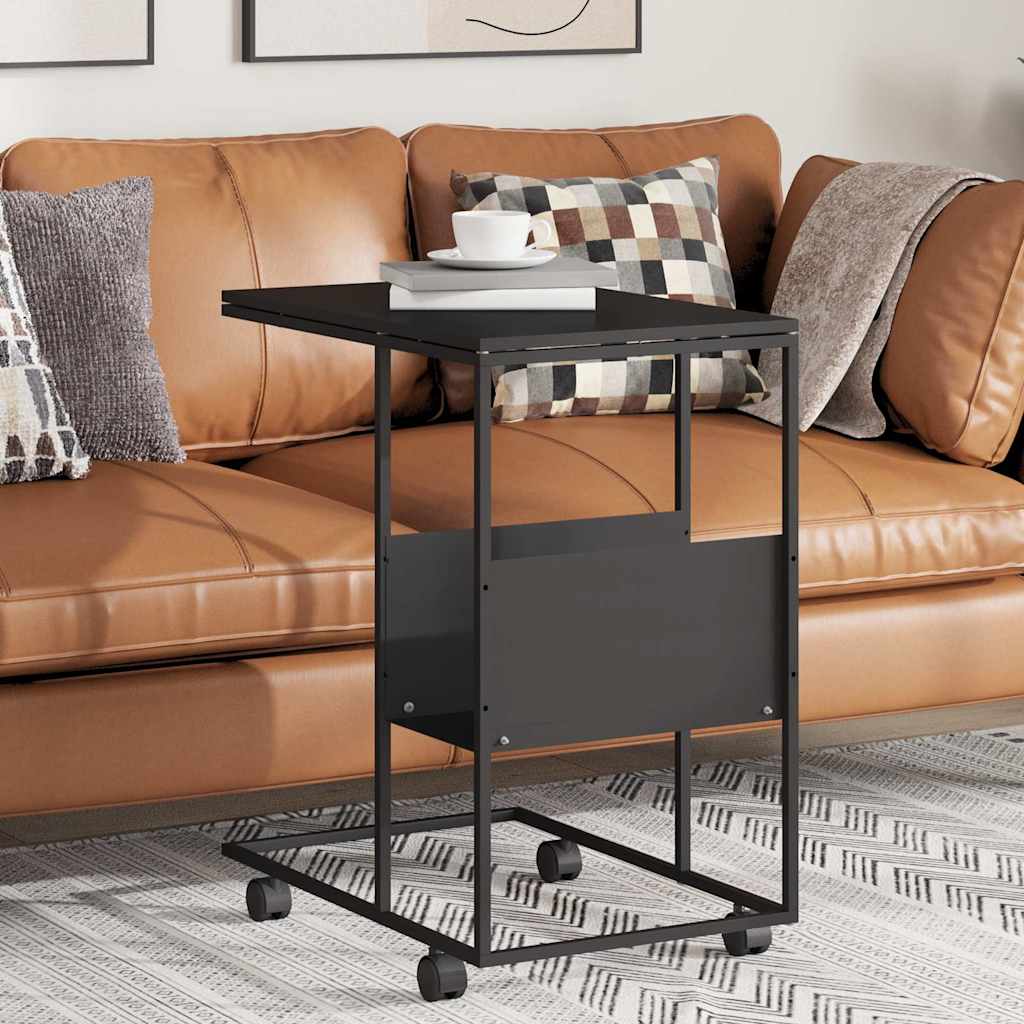 vidaXL Side Table with Wheels Black 55x36x63.5 cm Engineered Wood 1