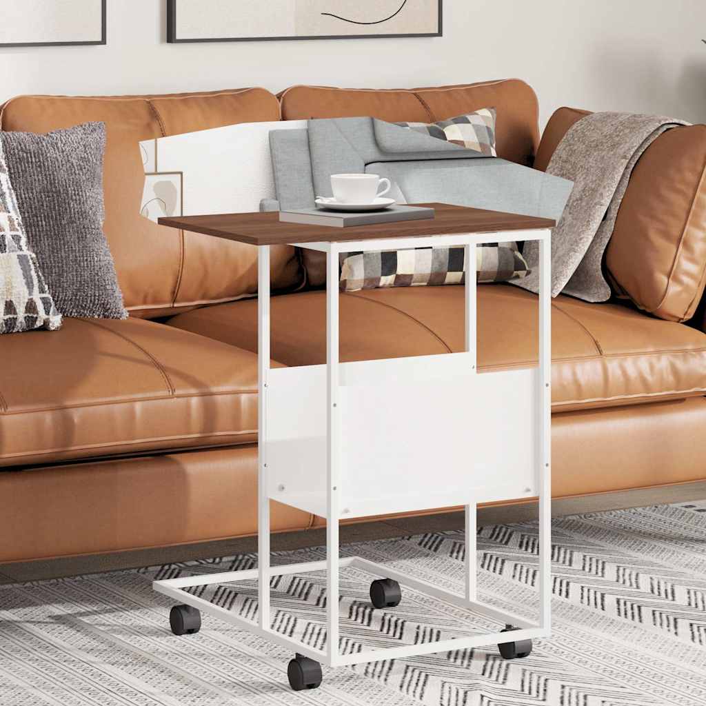 vidaXL Side Table | White | Engineered Wood | Medium | Rollable | Side Table 1