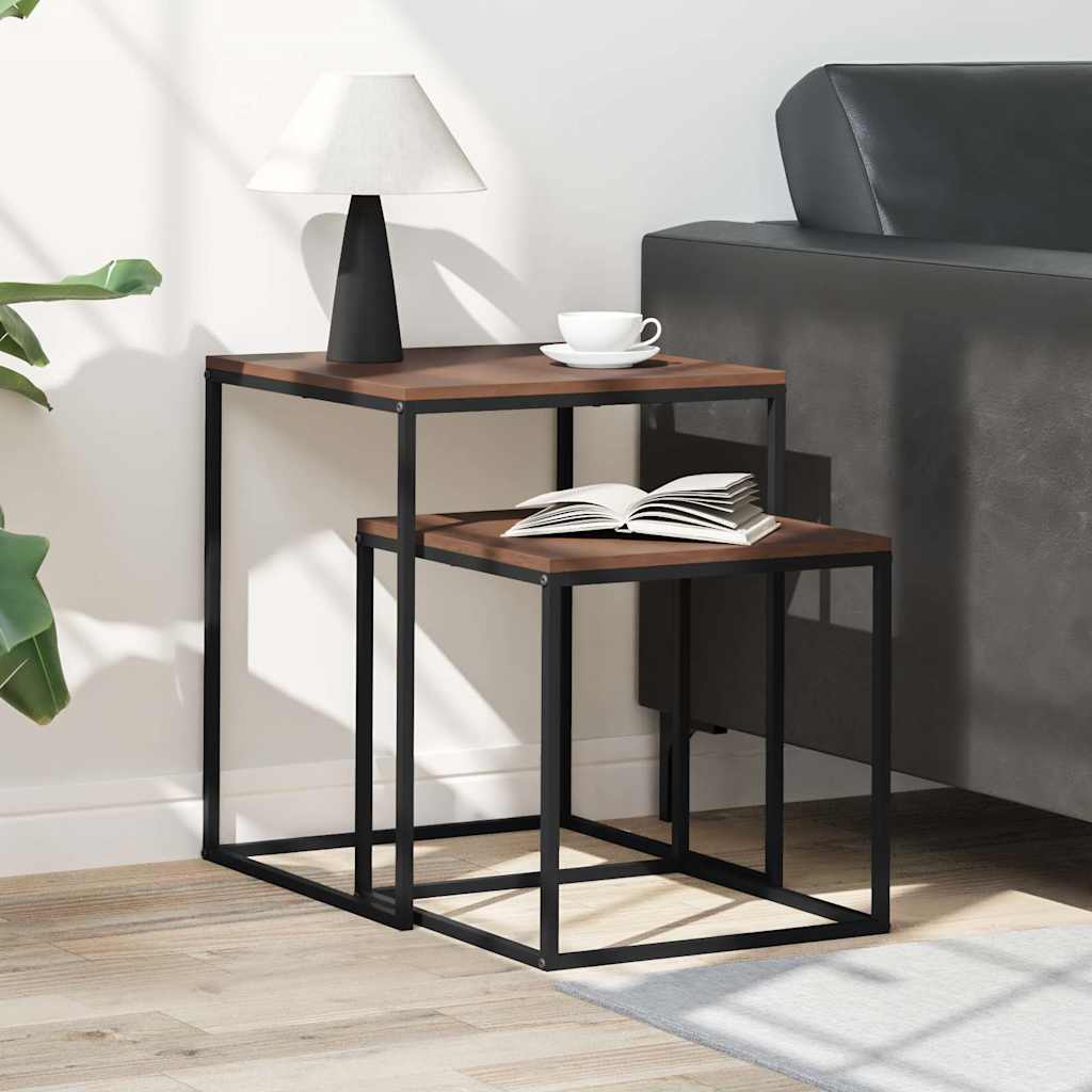 vidaXL Coffee Table Set | Set of 2 | Black and brown | Engineered wood and iron 3