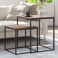 vidaXL Coffee Table Set | Set of 2 | Black and brown | Engineered wood and iron 1