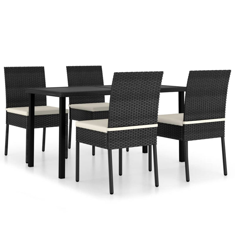 5 Piece Outdoor Dining Set with Cushions Poly Rattan Black